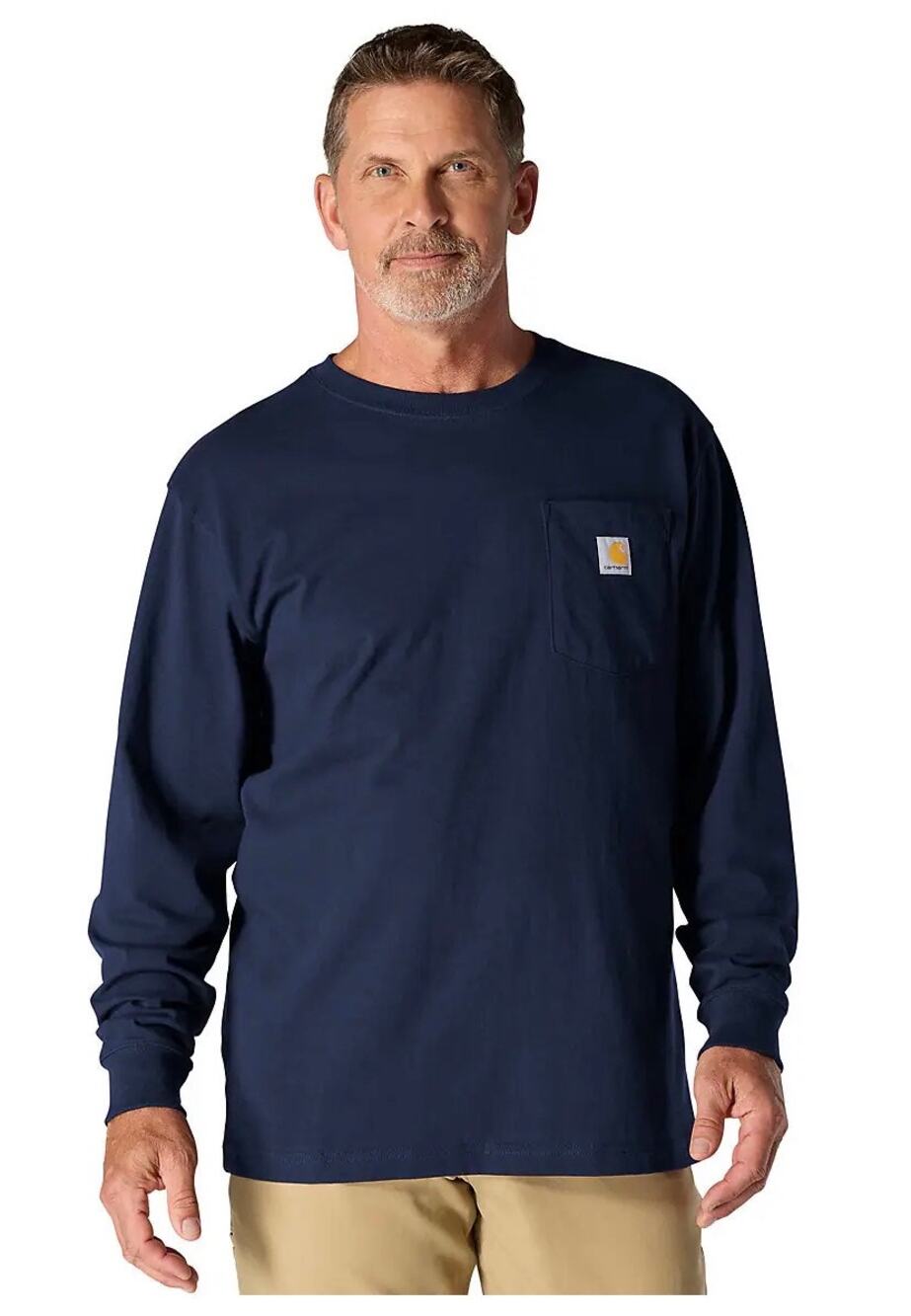 Carhartt 2XL Loose Fit Heavyweight Long Sleeve Navy Blue Shirt Pocket Logo Big